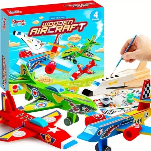 JOYFY 4Pcs DIY Aircrafts-Build & Paint Your Own Wooden Airplane