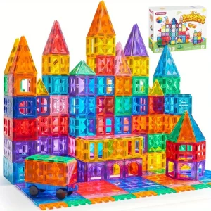 110/66/50 PCS Magnetic Building Tile 3D Magnet Tiles with Vehicle Construction Blocks Set