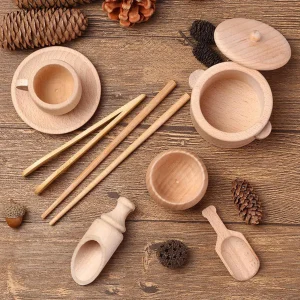 Sensory Bin Tools Toddler Montessori Toys Set Of 8 Wooden Scoops And Wooden Tongs
